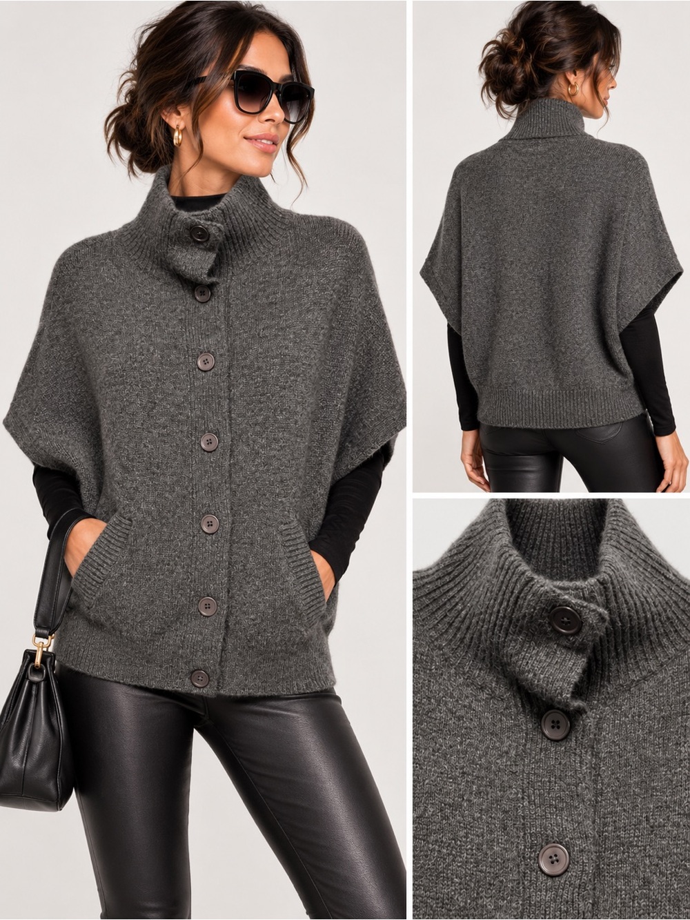 Garnet Hill Gray Lambswool Angora Cape Poncho Cardigan XS